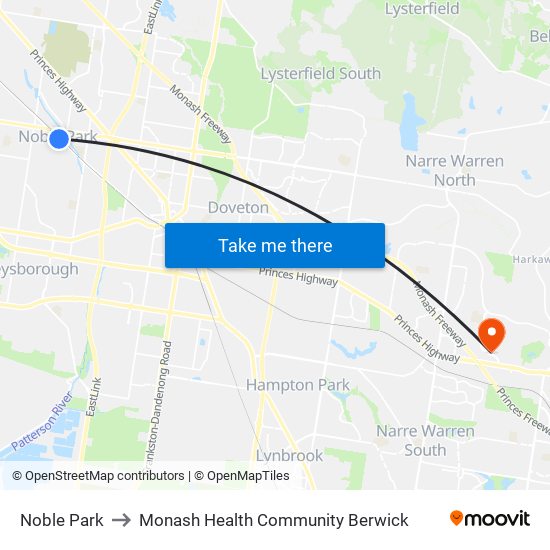 Noble Park to Monash Health Community Berwick map