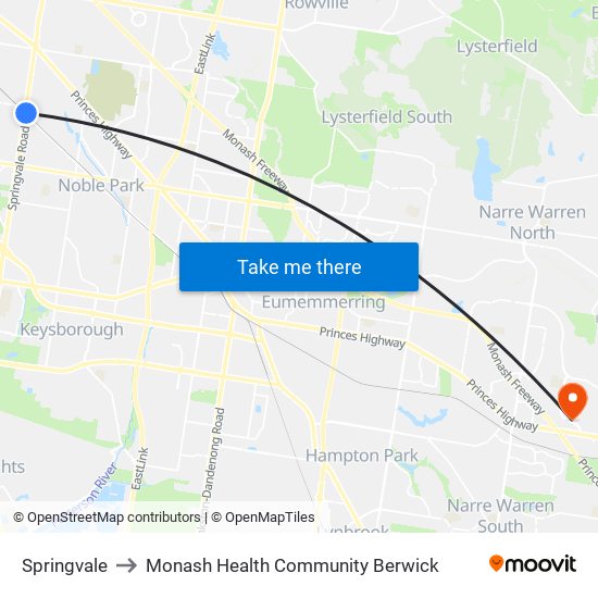 Springvale to Monash Health Community Berwick map