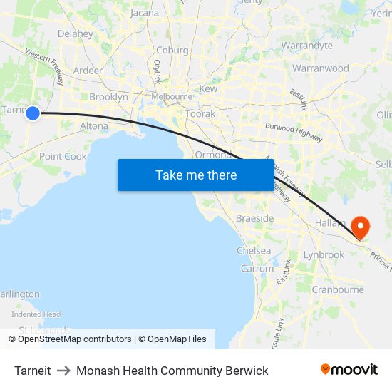 Tarneit to Monash Health Community Berwick map