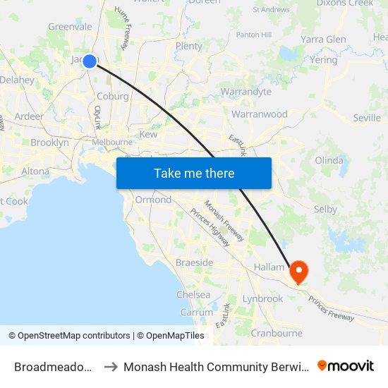 Broadmeadows to Monash Health Community Berwick map