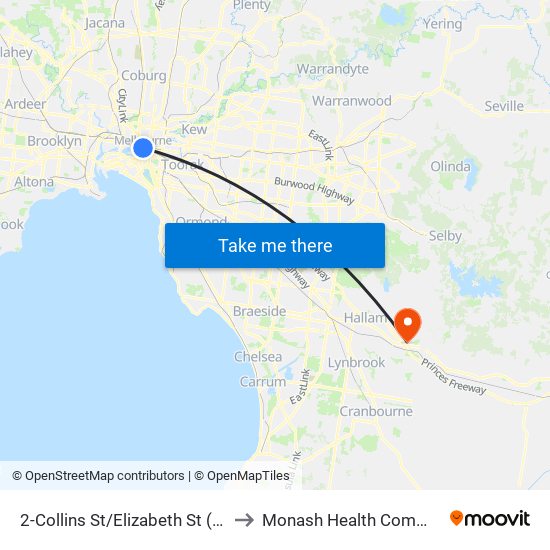 2-Collins St/Elizabeth St (Melbourne City) to Monash Health Community Berwick map