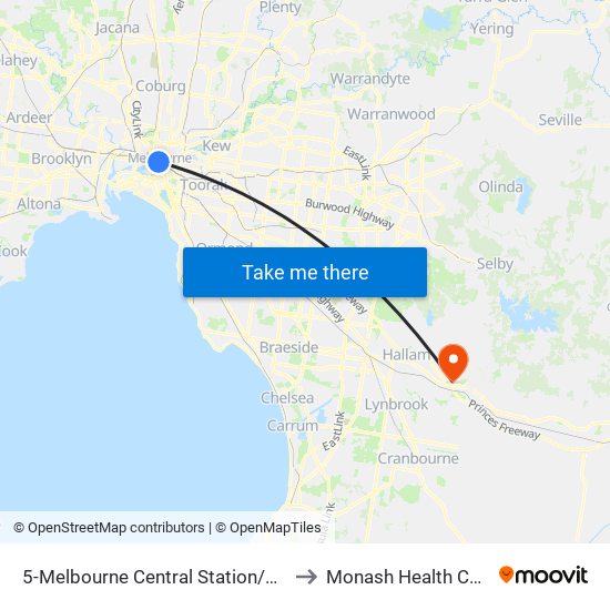 5-Melbourne Central Station/Elizabeth St (Melbourne City) to Monash Health Community Berwick map