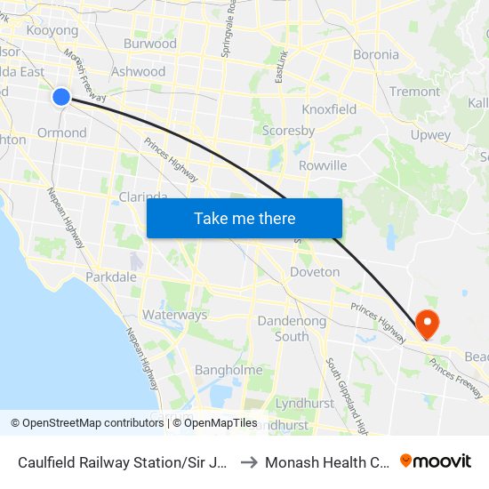 Caulfield Railway Station/Sir John Monash Dr (Caulfield East) to Monash Health Community Berwick map