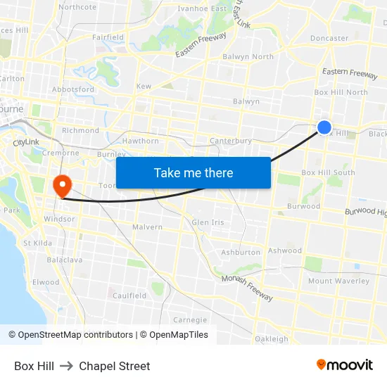Box Hill to Chapel Street map