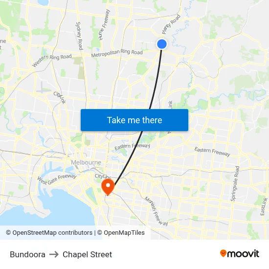 Bundoora to Chapel Street map