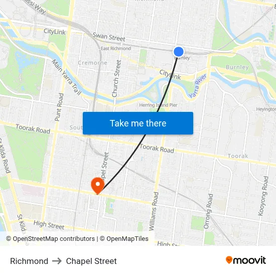 Richmond to Chapel Street map