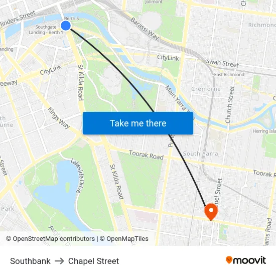 Southbank to Chapel Street map