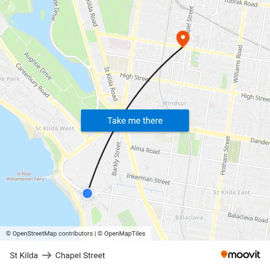St Kilda to Chapel Street map