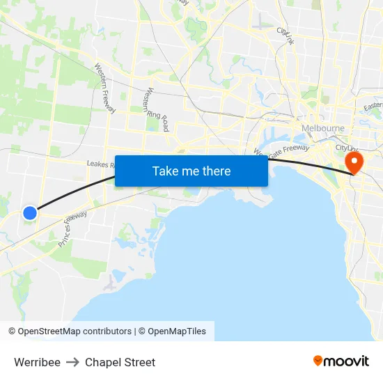 Werribee to Chapel Street map