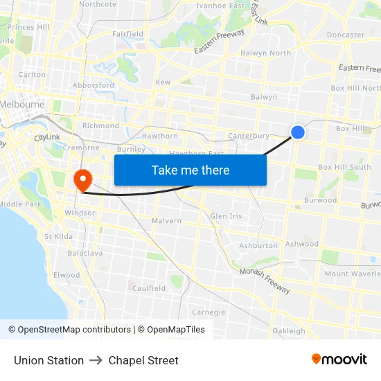 Union Station to Chapel Street map