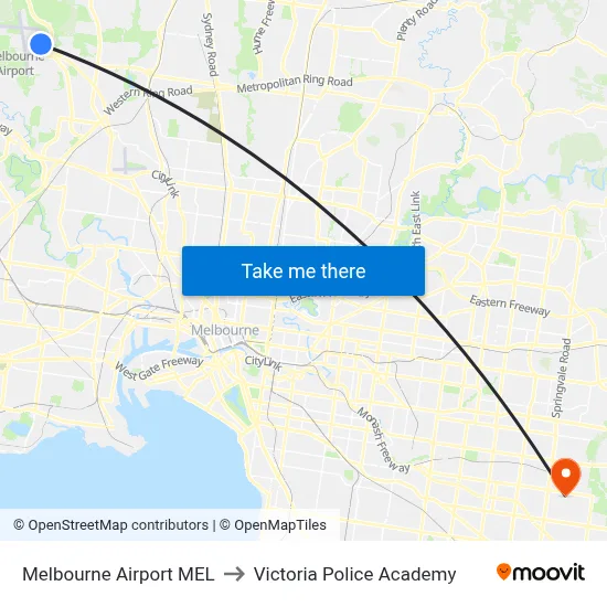 Melbourne Airport MEL to Victoria Police Academy map
