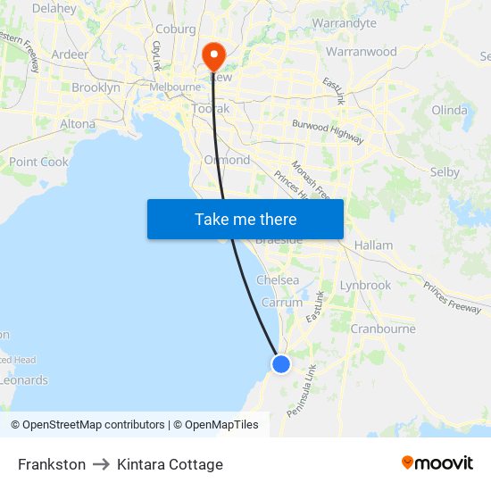 Frankston to Kintara Cottage map