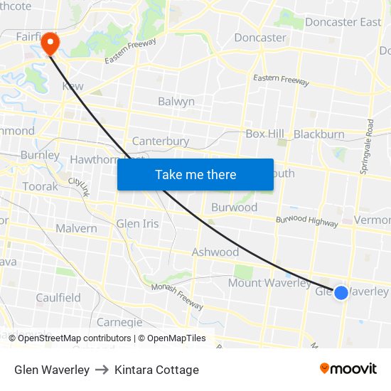 Glen Waverley to Kintara Cottage map