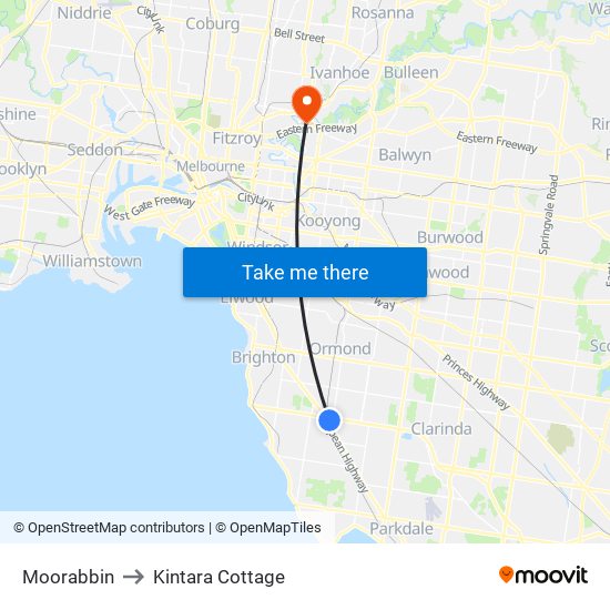 Moorabbin to Kintara Cottage map