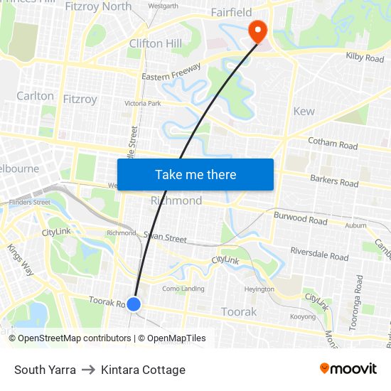 South Yarra to Kintara Cottage map