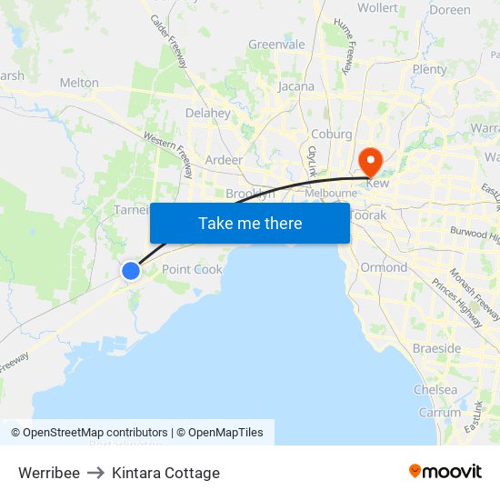 Werribee to Kintara Cottage map