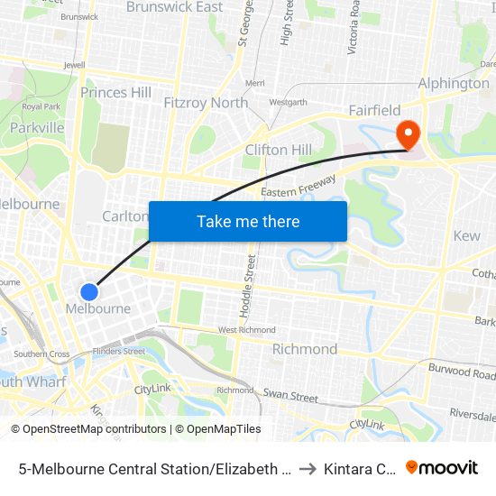 5-Melbourne Central Station/Elizabeth St (Melbourne City) to Kintara Cottage map