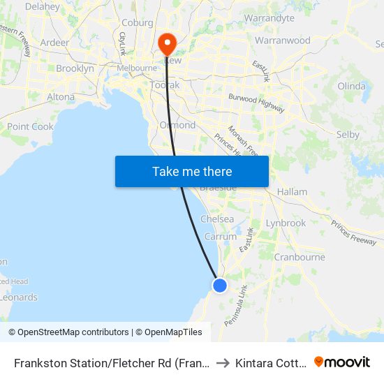 Frankston Station/Fletcher Rd (Frankston) to Kintara Cottage map