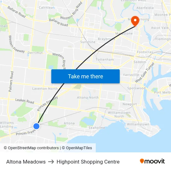 Altona Meadows to Highpoint Shopping Centre map