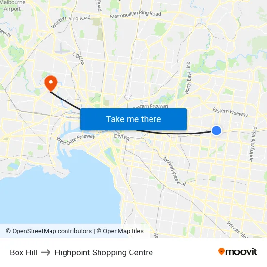 Box Hill to Highpoint Shopping Centre map
