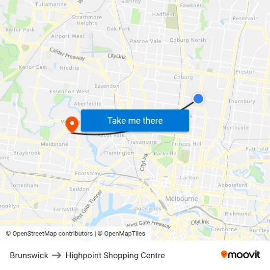Brunswick to Highpoint Shopping Centre map