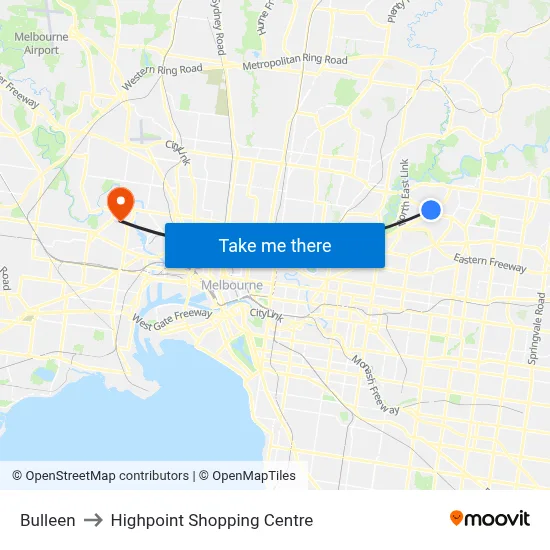 Bulleen to Highpoint Shopping Centre map