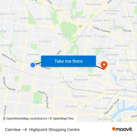 Cairnlea to Highpoint Shopping Centre map