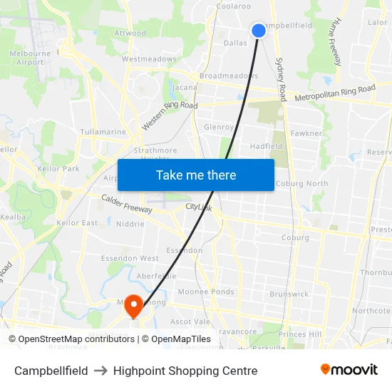 Campbellfield to Highpoint Shopping Centre map