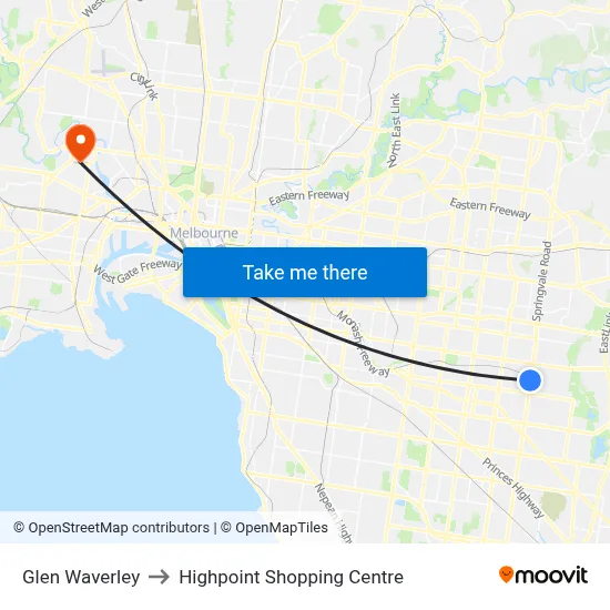 Glen Waverley to Highpoint Shopping Centre map