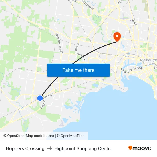 Hoppers Crossing to Highpoint Shopping Centre map
