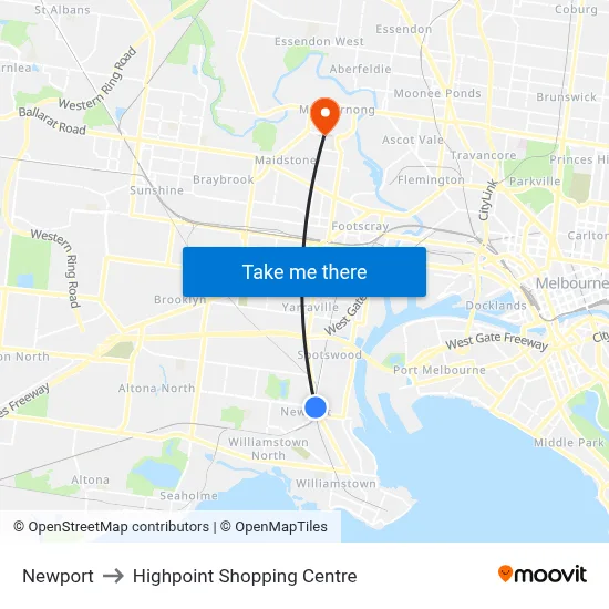 Newport to Highpoint Shopping Centre map