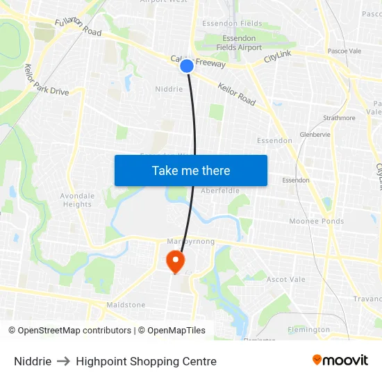 Niddrie to Highpoint Shopping Centre map