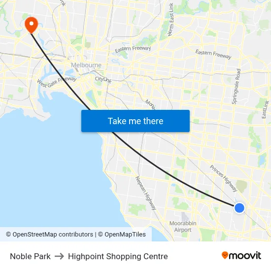 Noble Park to Highpoint Shopping Centre map