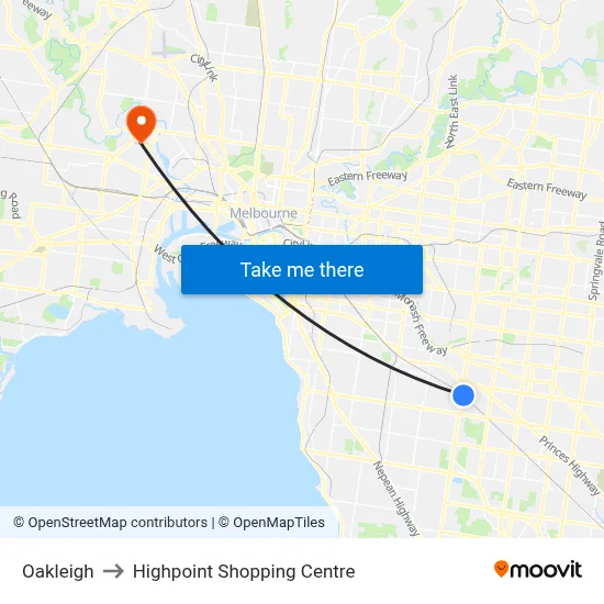 Oakleigh to Highpoint Shopping Centre map