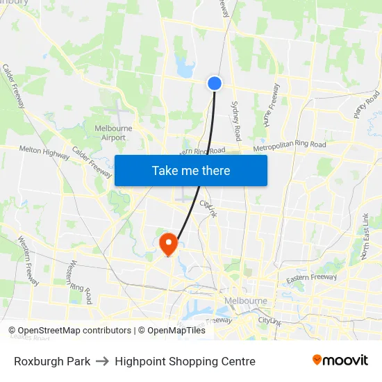 Roxburgh Park to Highpoint Shopping Centre map
