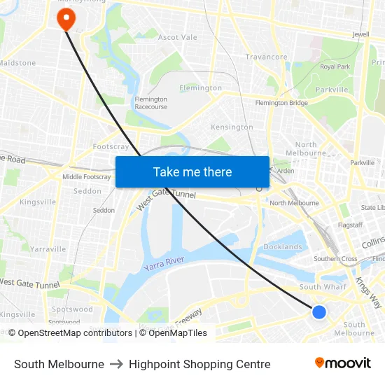 South Melbourne to Highpoint Shopping Centre map