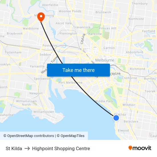 St Kilda to Highpoint Shopping Centre map