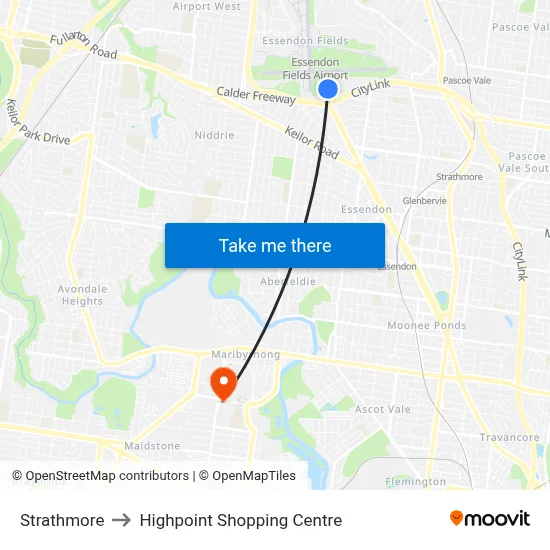 Strathmore to Highpoint Shopping Centre map