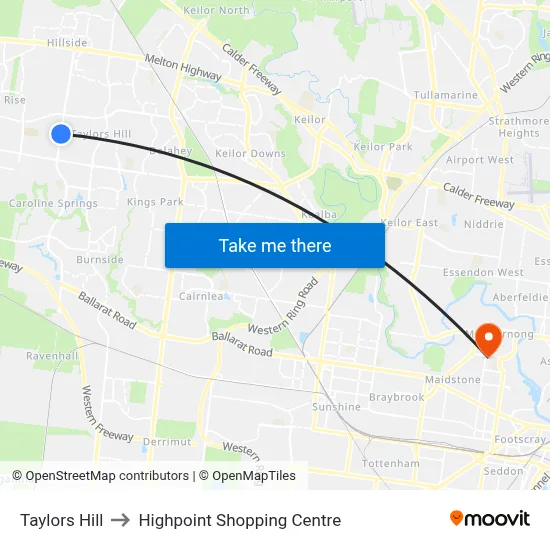 Taylors Hill to Highpoint Shopping Centre map