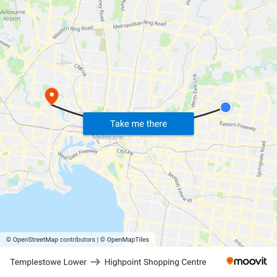 Templestowe Lower to Highpoint Shopping Centre map