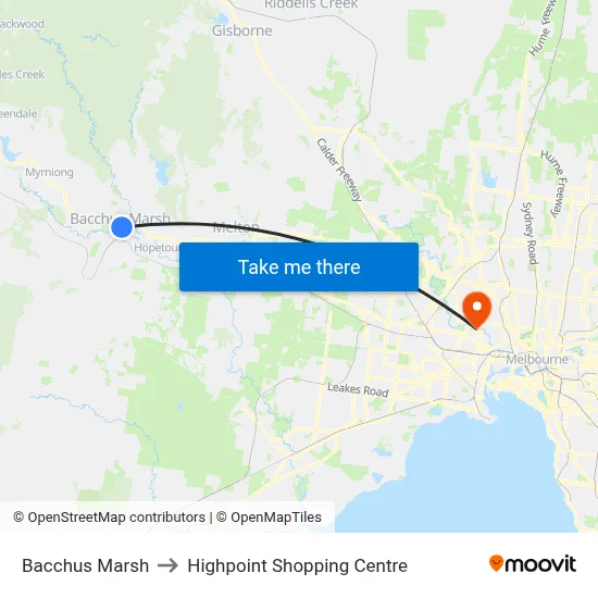 Bacchus Marsh to Highpoint Shopping Centre map
