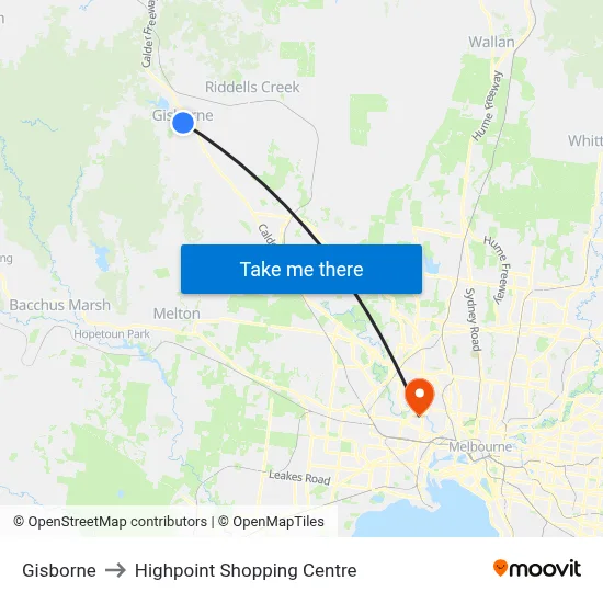 Gisborne to Highpoint Shopping Centre map