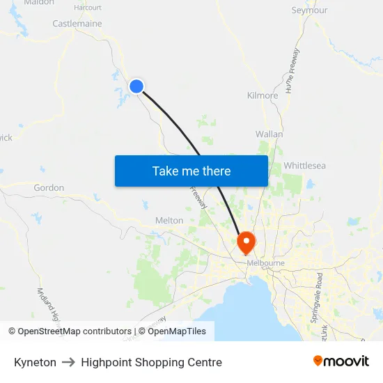 Kyneton to Highpoint Shopping Centre map