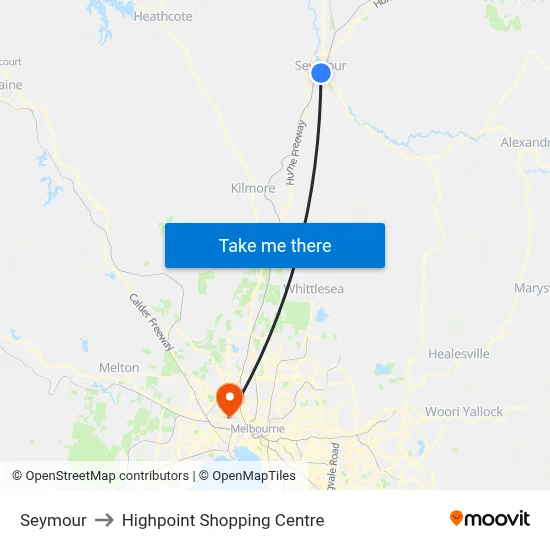 Seymour to Highpoint Shopping Centre map