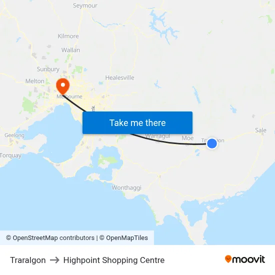 Traralgon to Highpoint Shopping Centre map
