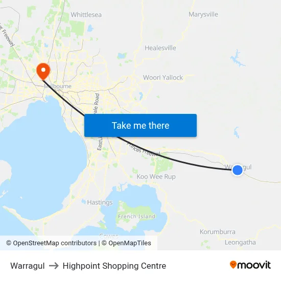 Warragul to Highpoint Shopping Centre map