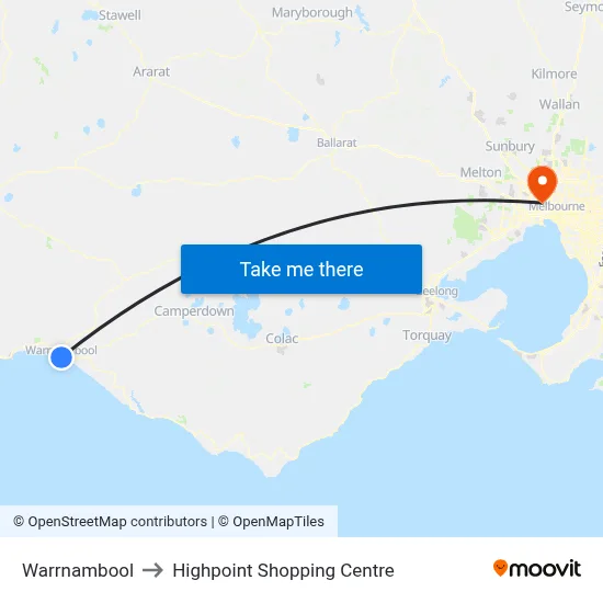 Warrnambool to Highpoint Shopping Centre map