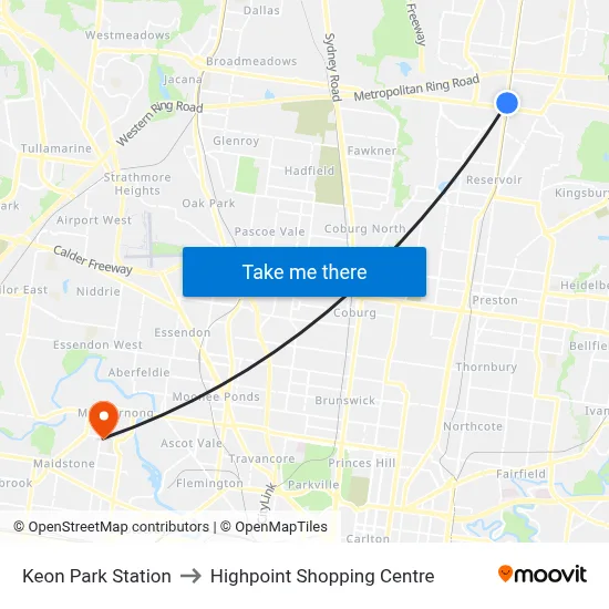 Keon Park Station to Highpoint Shopping Centre map