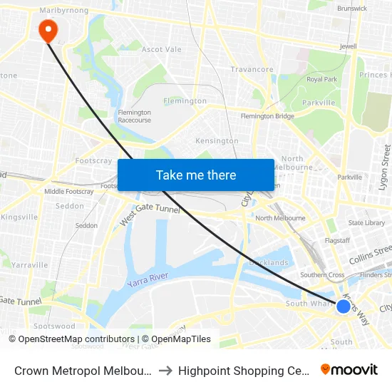 Crown Metropol Melbourne to Highpoint Shopping Centre map