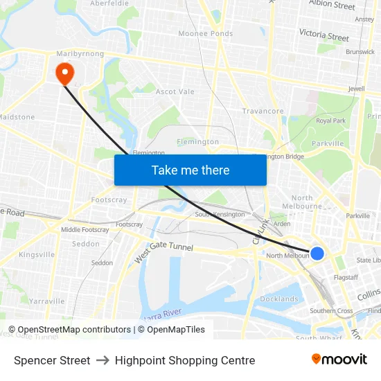 Spencer Street to Highpoint Shopping Centre map
